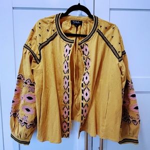 Anthropologie RD + Koko Saskatoon Boho Embroidered Jacket Yellow Size Large Y20